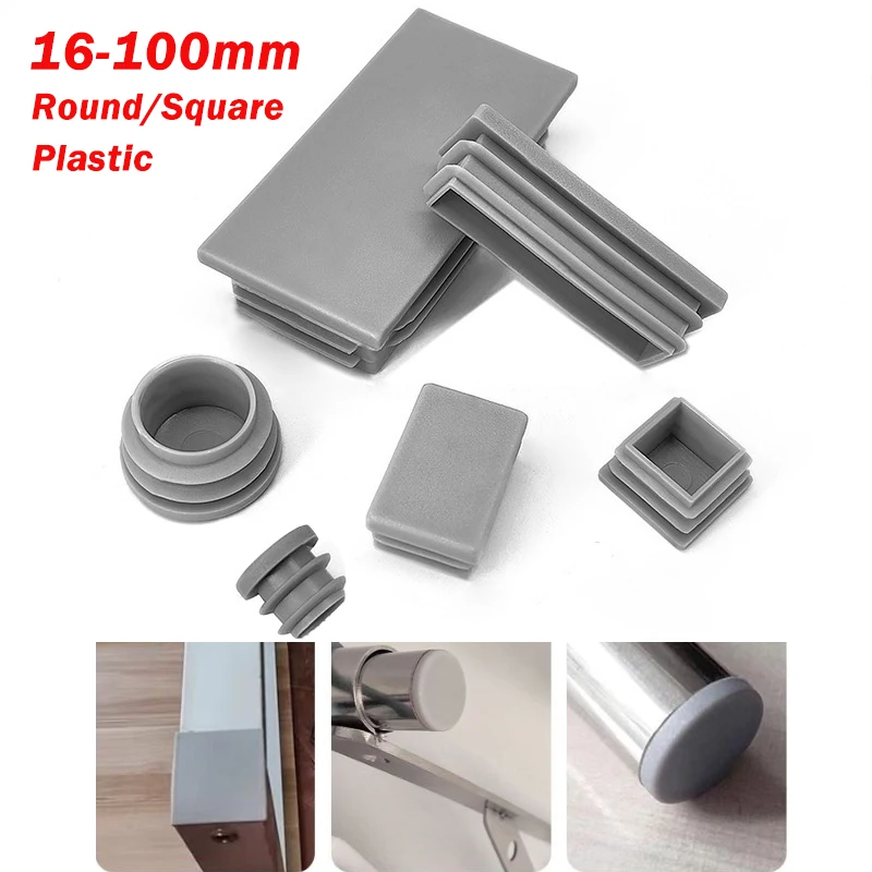 

8/12/16/20/50pc Grey Plastic Round Square Blanking End Caps Pipe Plug Tube Protection Gasket Furniture Inner Plug Cover 16-100mm