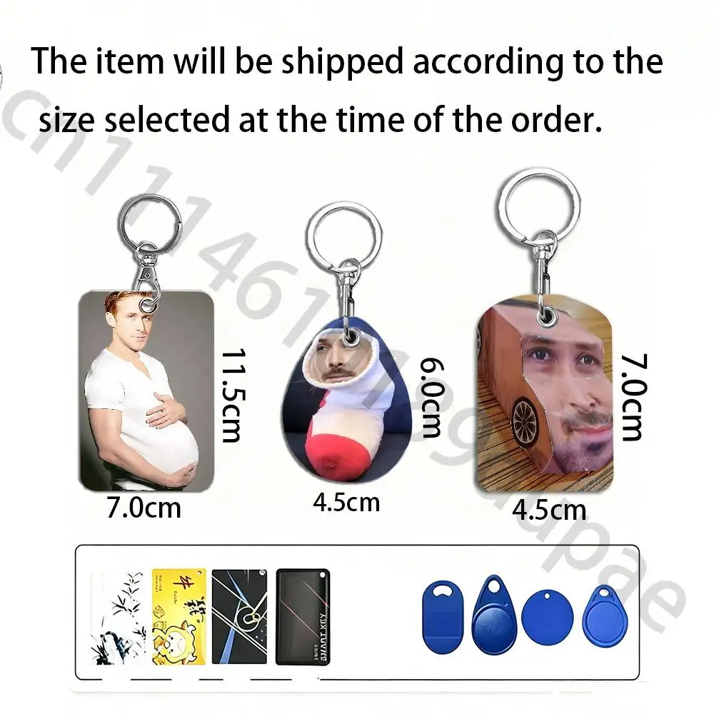 For Ryan G-Gosling Protective Printed Leather Card Case Metal Keychain for Bank Credit Bus Subway ID Cards