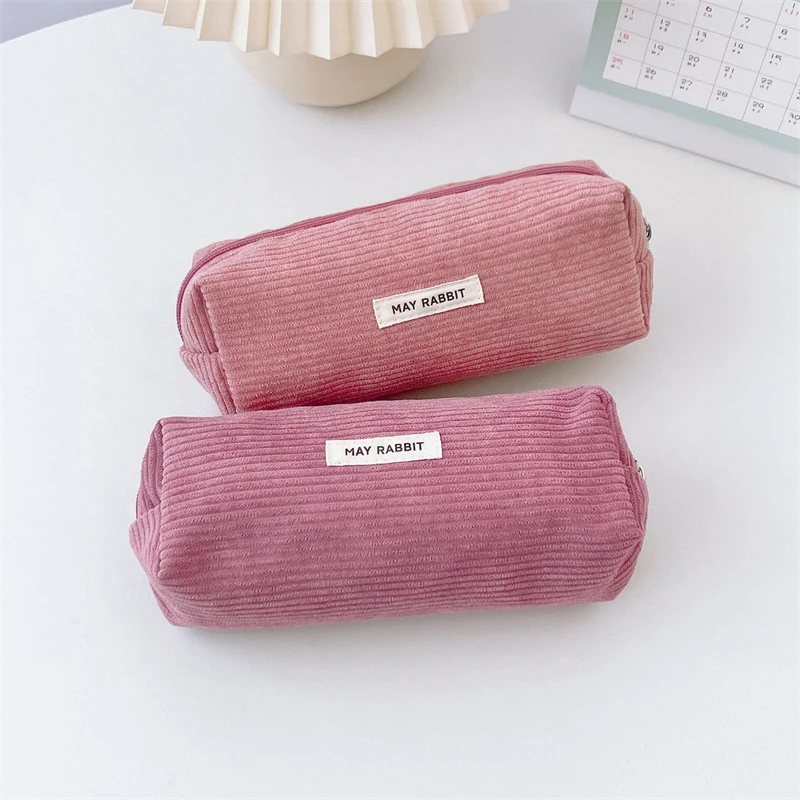 

1 Pcs Pure Color Corduroy Pen Pouch Literary Simplicity Organizer Large Capacity Stationery Bag School Student Supplies Fashion