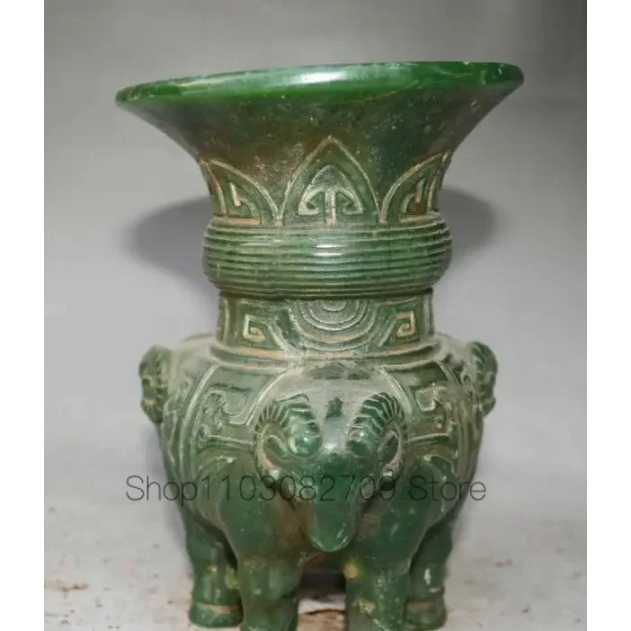 China Old Green Jade Fengshui Sheep Goat Beast Animal Bottle Pot Vase Jar Jug