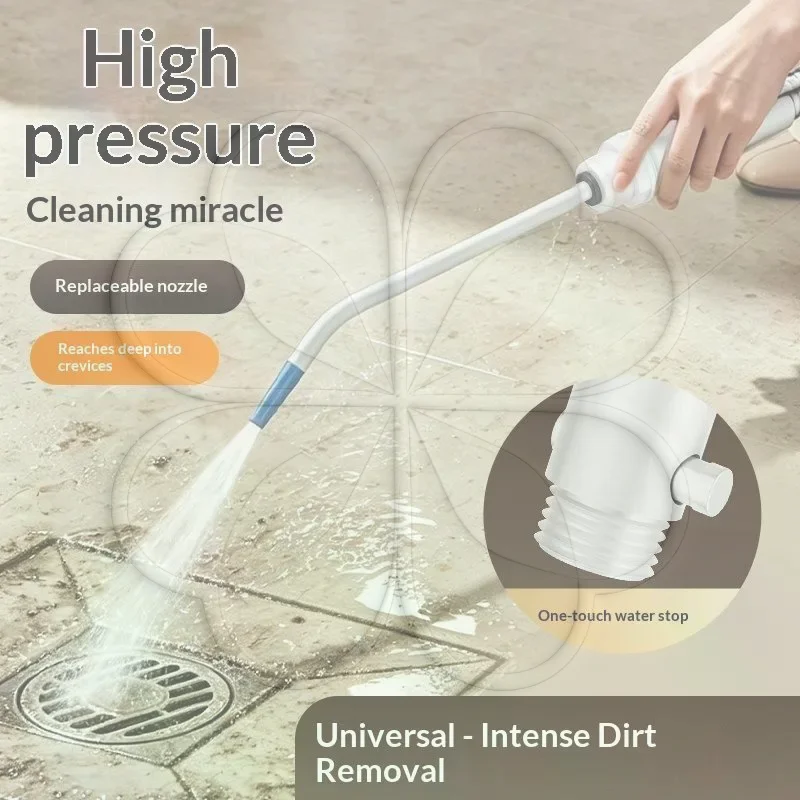 High Pressure Cleaning Nozzle with Water Stop Button Curved Shower Sprayer Toilet Gap Floor Drain Stain Washing,1/2'' Interface