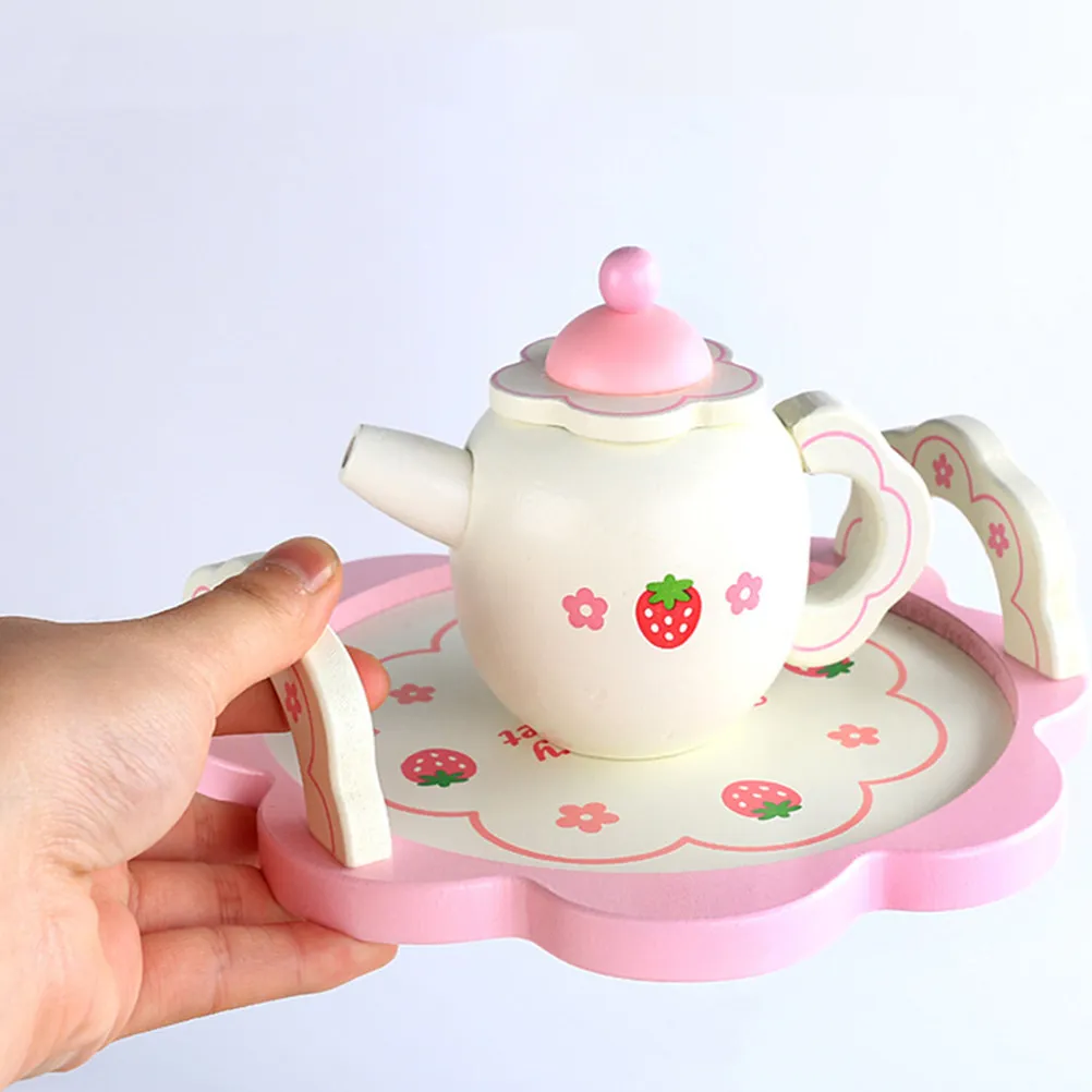Mini Wooden Tea Set Playset for Toddlers Eco Friendly Waterborne Paint Non Irritating Smell Cognitive Development Imaginative