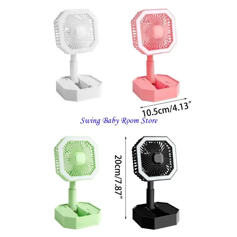 K1ad Desk Fan Fan مع مروحة محمولة مع Light Lamp 2 سرعات مروحة شخصية لمكتب منزل
