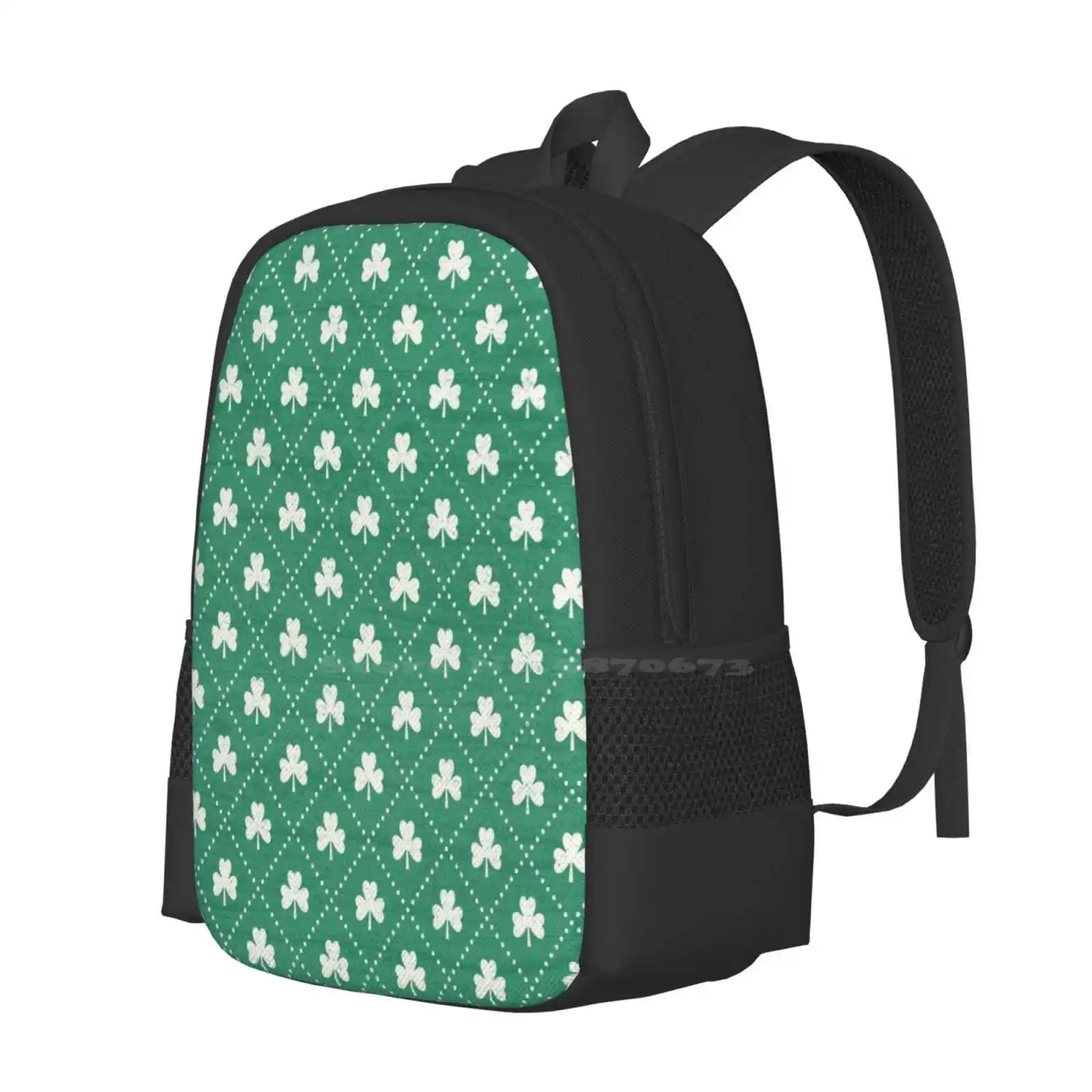 Shamrock On! - Emerald Green Background Hot Sale Schoolbag Backpack Fashion Bags Irish Pattern Clovers Day Shamrocks Lattice