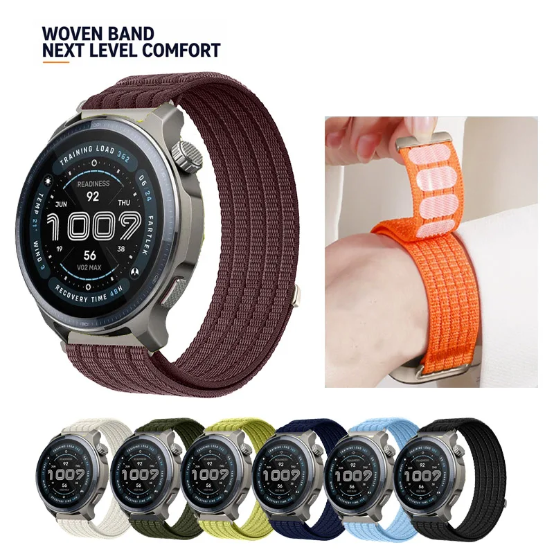 20mm 22mm Breathable Nylon Sport Loop Velcro Strap For Huami Amazfit Balance 2 3 / Active 2 3 Premium / Max / Helio / T REX3 Pro