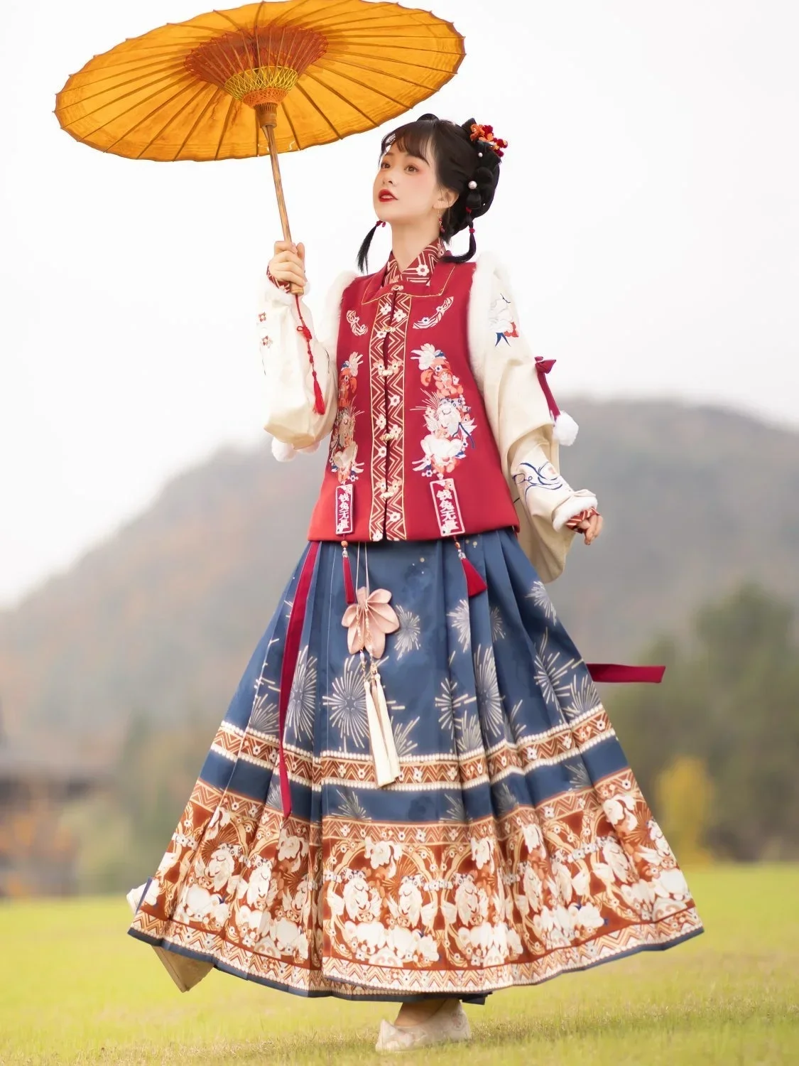 Set Gaun Hanfu antik gaya Tiongkok kuno, pakaian tradisional Tiongkok lucu Lolita musim gugur musim dingin