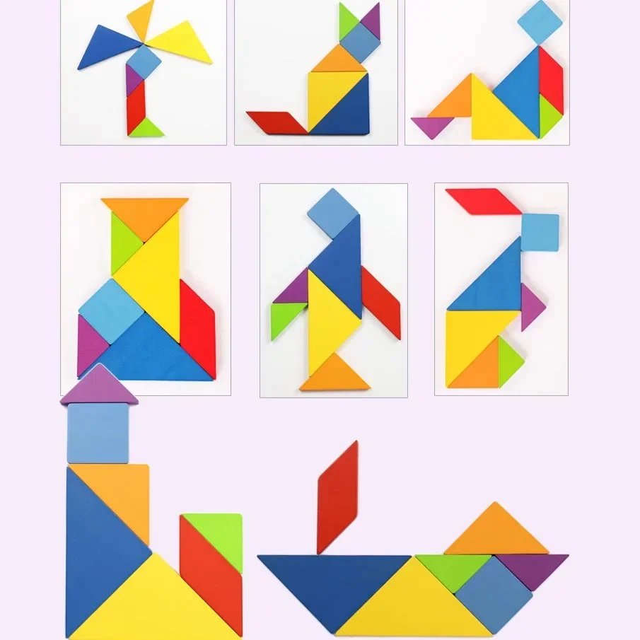 Rompecabezas Tangram de madera para niños, puzle de almacenamiento colorido con caja de hierro, Educación Temprana Montessori, juguetes con letras y números de inteligencia