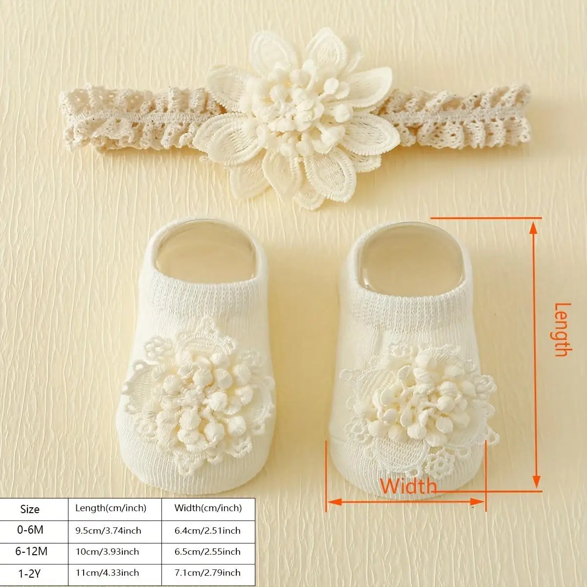 1 Pair of Children's Summer Anti-slip Glue Embroidered Flower Boat Socks with Hair Ties
