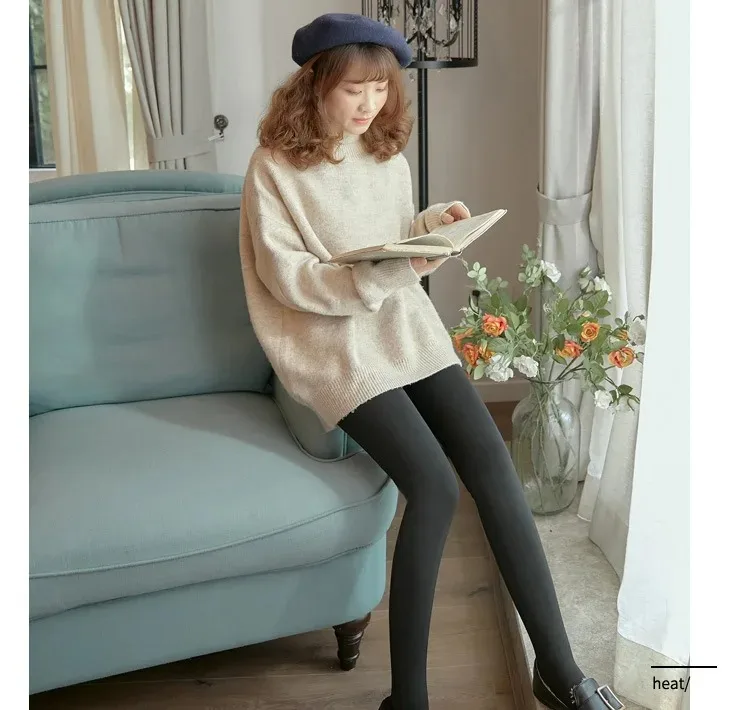 Collant in pile da donna Collant isolato caldo Effetto pelle Calze traslucide Intimo da donna sexy Leggings alti elastici
