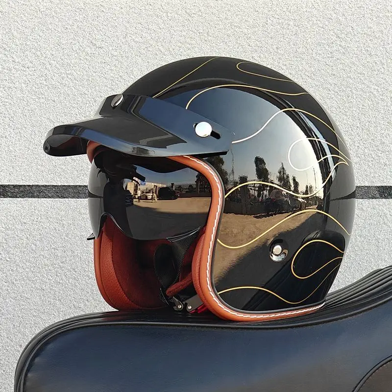 ORZ Retro Half Open Motorcycle Helmet Retro Cruising 3/4 Couple Helmet Coffee Shop Motorcycle Hat Cascos Para Motos