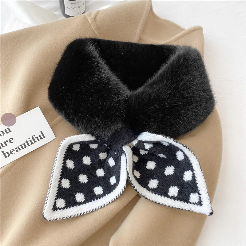 Splice Plush Scarf shawl Cross Scarf Collar Winter Collars And Scarves Neck Cover Women Luxury Neck Warmer Scarf E2409