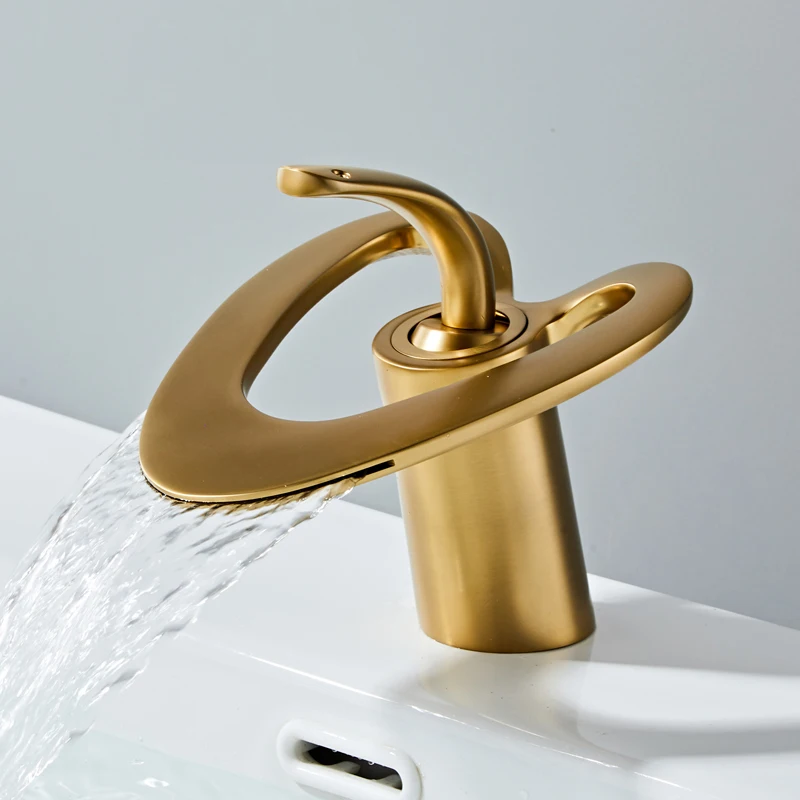 

Brushed Gold Bathroom Basin Faucet Black Bathroom Faucets Brass Creative Sink Mixer Taps Hot Cold Nickel Waterfall Basin Faucet