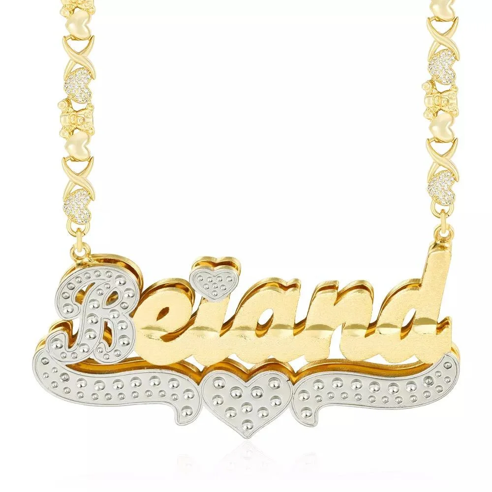 Imagem -05 - Colar Personalizado de Dupla Camada Nome Personalizado Teddy Heart Chain Xoxo Dois Tons Banhado a Ouro