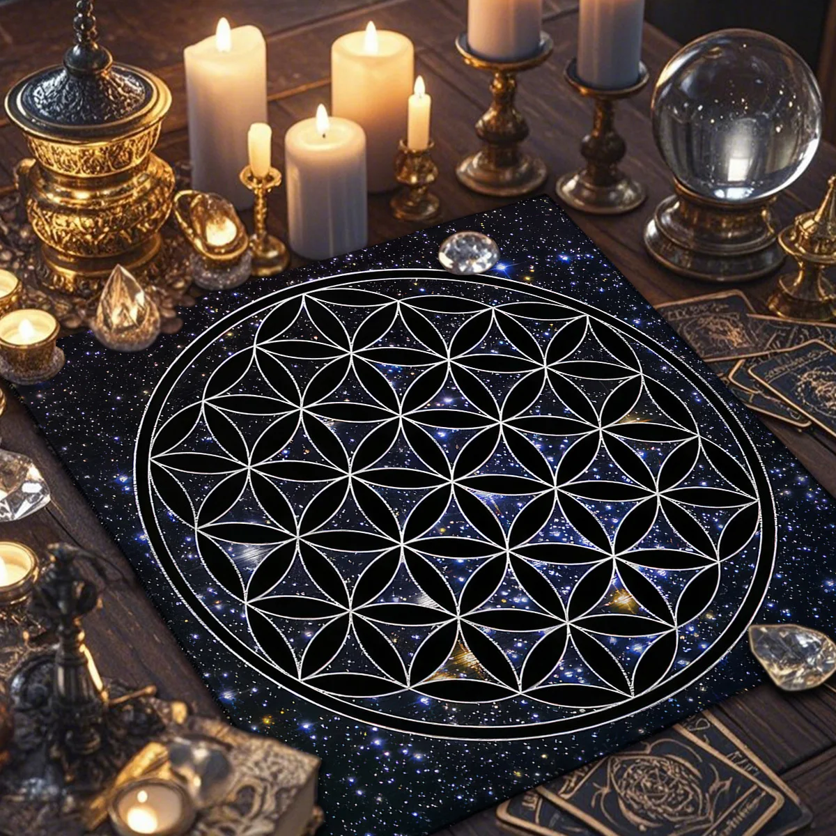 Sun & Moon Tarot Cards Tablecloth Tarot Reading Cloth Moon Phase Changes Altar Cloth for Tarot Enthusiasts Use Divination Decor