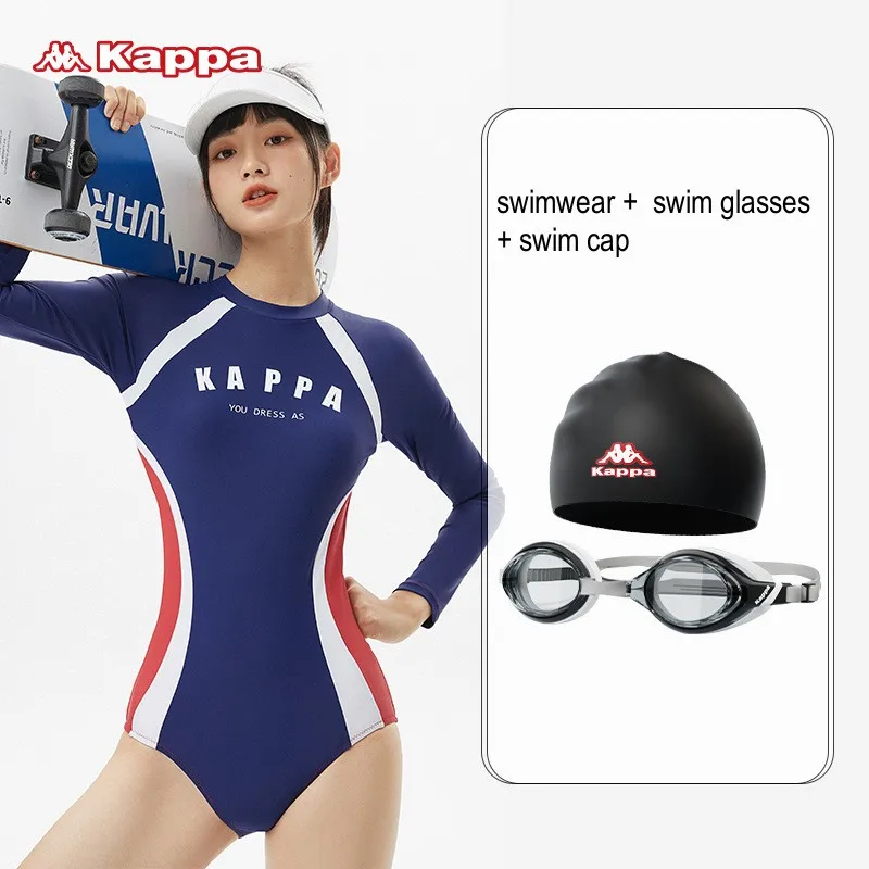 Kappa Women One Piece Professional Plus Size Push Up Competition Swimsuit Long Sleeve Beach Wear Surfing Swim Glasses Swim Cap