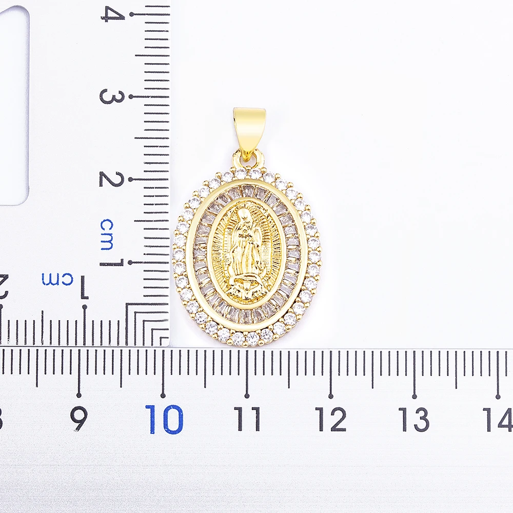 Nidin New Arrival Full Zircon Luxury Gold Color Long Chain Virgin Mary Pendant Necklace For Women Men Charm Catholic Jewelry