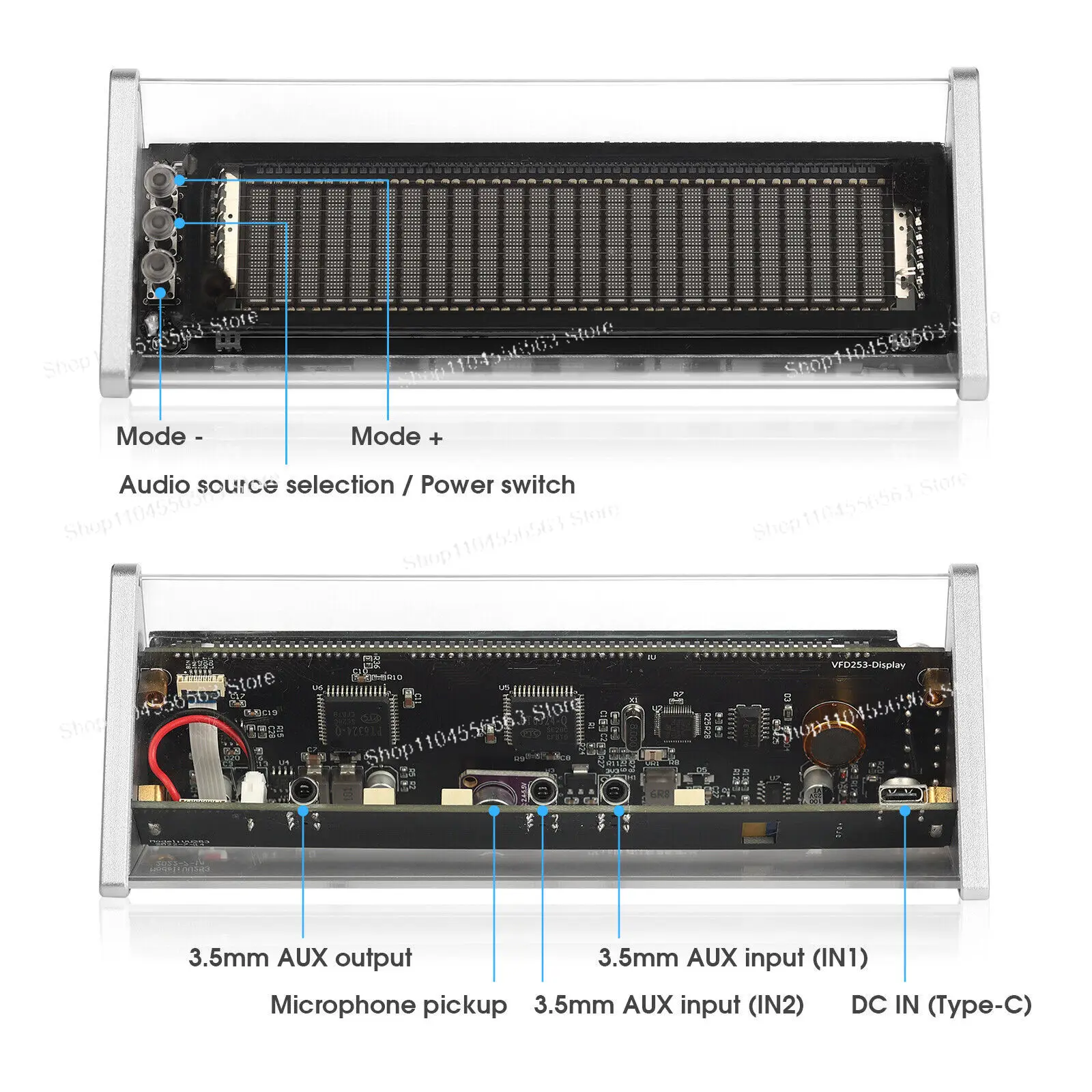 Retro nostalgic VFD screen, clock plus music spectrum meter Bluetooth 5.0 receiver 2-way audio switcher