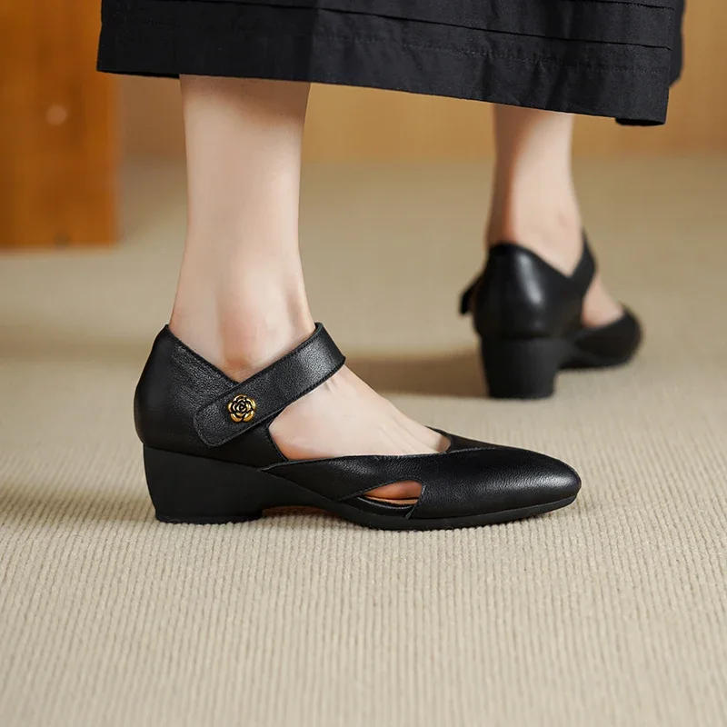 

Новинка 2023 года, летние женские сандалии из натуральной кожи, 22-25 см, мягкая воловья кожа + овчина, женская обувь, модная обувь с пряжкой на щиколотке и перекрестным ремешком