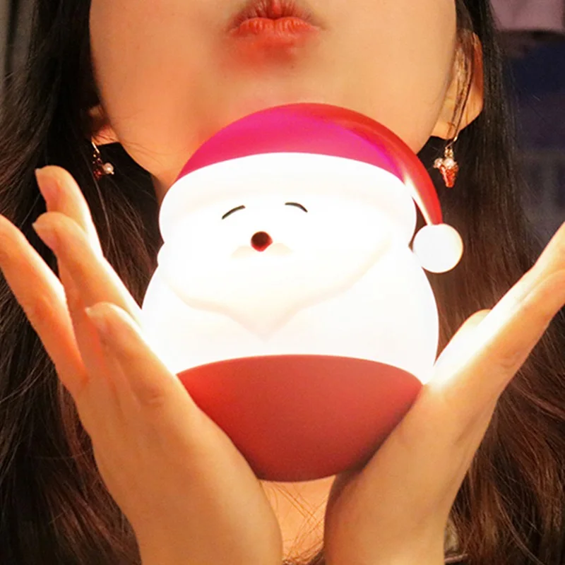 Santa Claus sleeping night light, cute cartoon silicone lamp, supports 2 battery charging modes, a birthday gift for children.