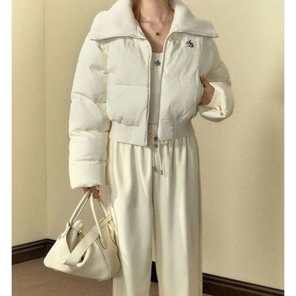 

Women's Milk Sugar Cube Design Shawl Collar Cotton Outwear Loose Fit Autumn Winter Short Jacket