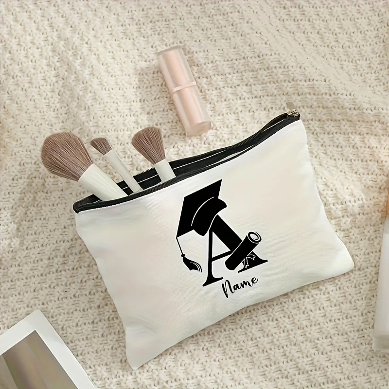 Personalized Custom Name/Initials/Text Makeup Bag Graduation Cap Design Suitable for Small Travel Organizer Graduation Gift