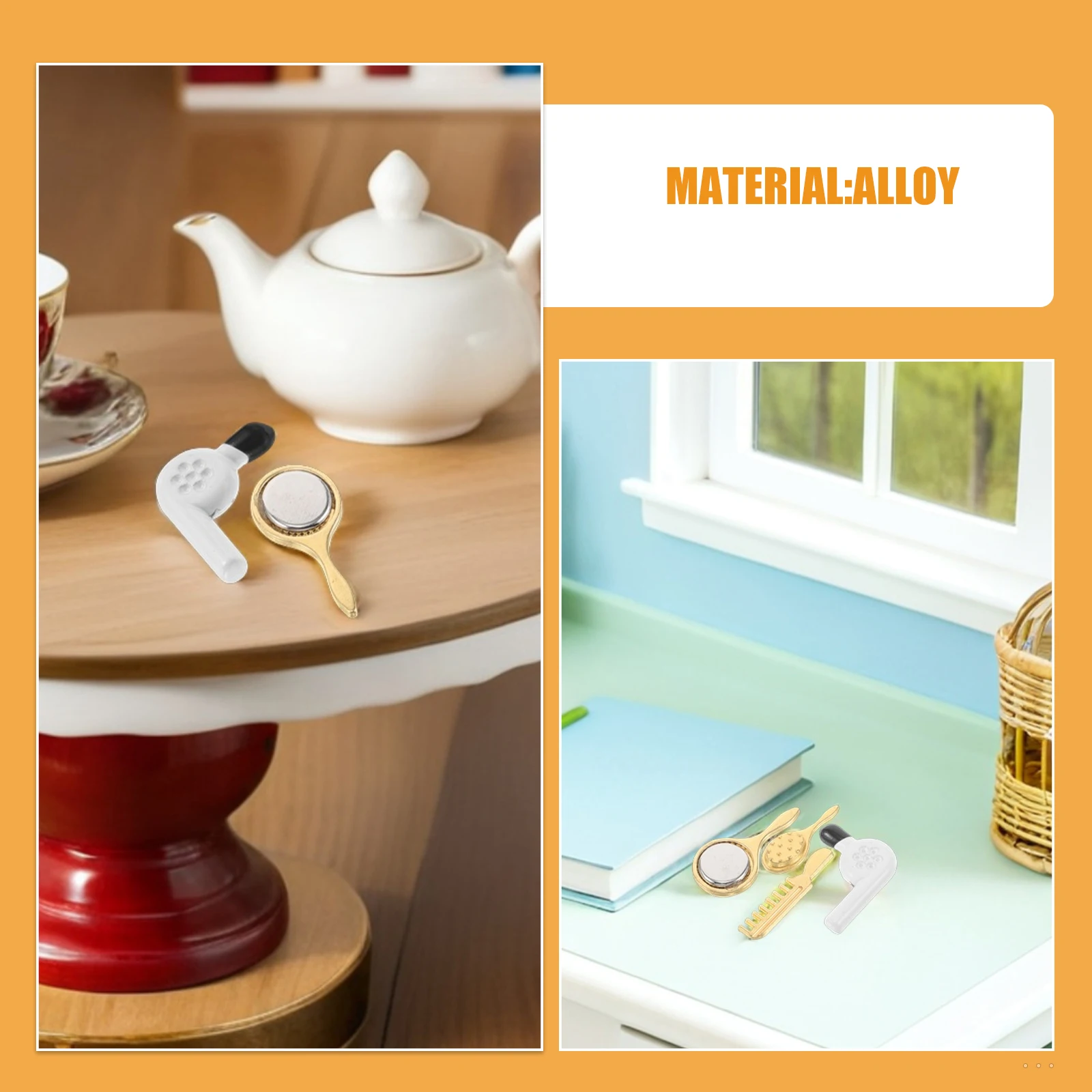 8Pcs Miniature Bathroom Set Realistic Mini Mirror Hair Dryer Comb Pretend Play Accessories Portable Vanity Decoration Furniture