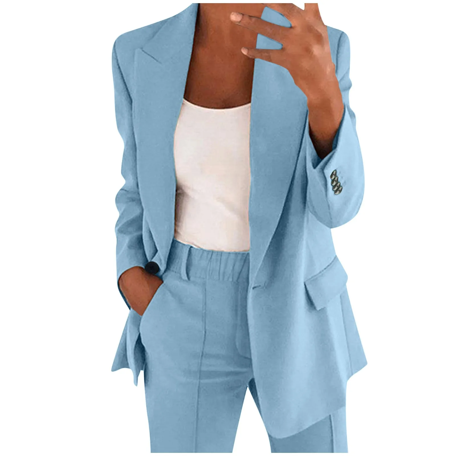 Two Piece Lapels Women Suit Set Office Business Long Sleeve Button Formal Jacket Pant Suit Slim Loose Trouser Jacket Suit