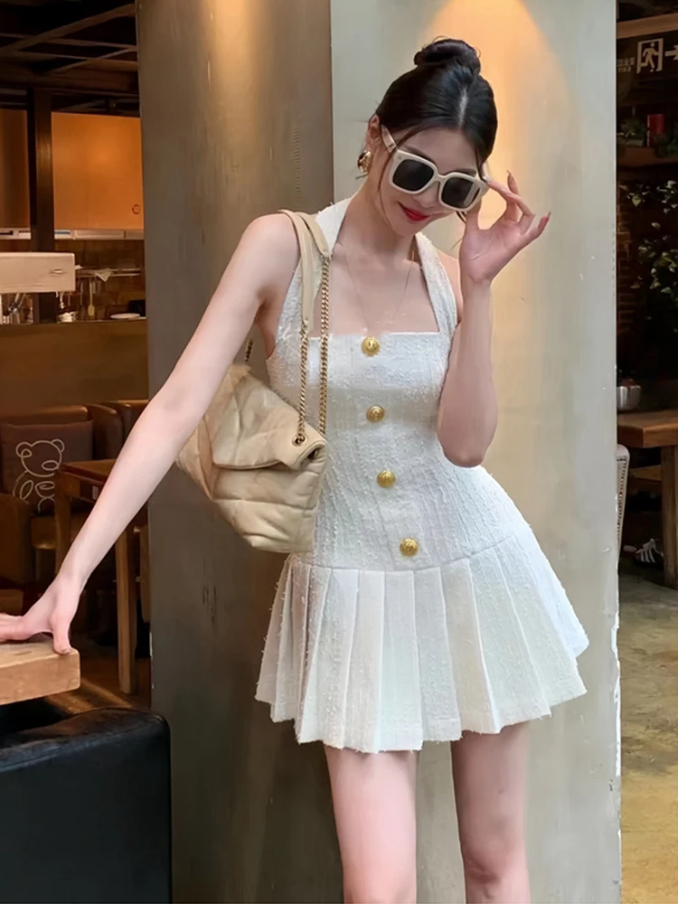 SUSOLA Korean Sweet Tweed Small Fragrance Tweed Dresses For Women 2024 Fashion Summer Dress Hotsweet Sexy Party Dress