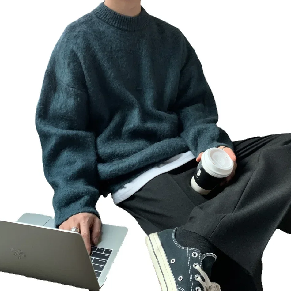 Korean style lazy high end men's autumn and winter vintage sweaters men's designer thickened sweater jackets man clothes y2k top