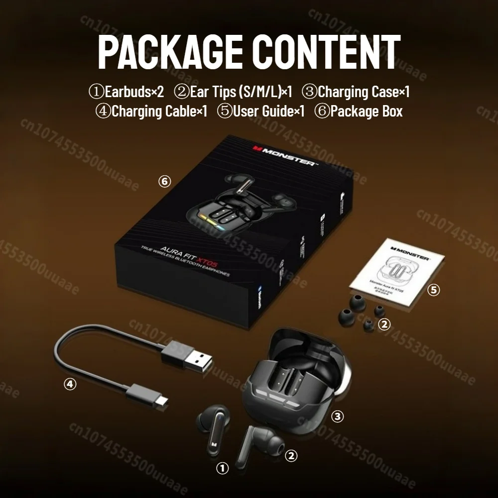 Monster X05 TWS Bezprzewodowe Słuchawki Bluetooth 5.4 Sportowe Słuchawki Douszne z Symulacją Audio Przestrzennego do iPhone Samsung Xiaomi