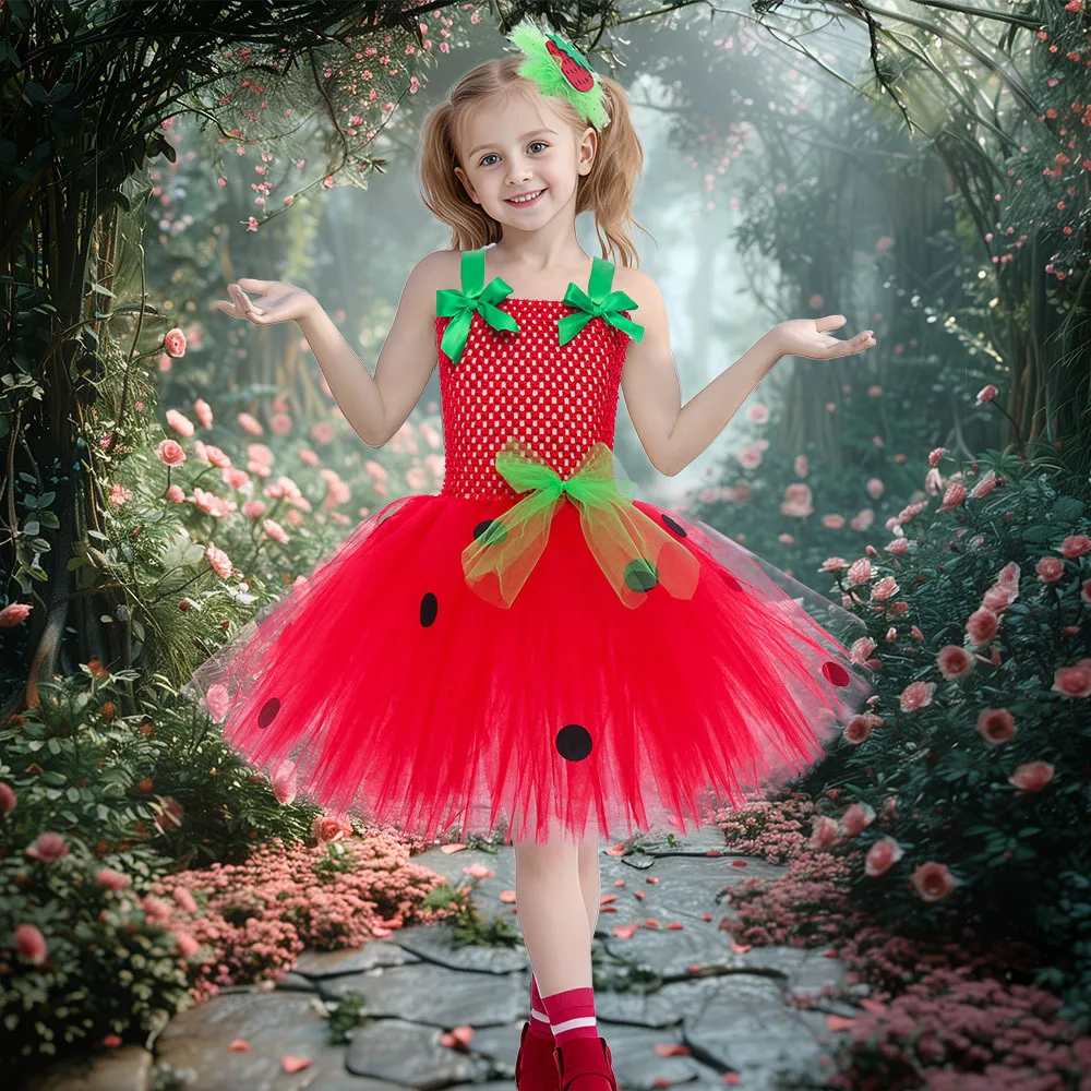 Niedliches Baby-Ballett-Tutu, Erdbeer-Spitzen-Prinzessinnenkleid, Kinder-Geburtstagskostüm, Rollenspiel-Wassermelonen-Weihnachtskleid, Geschenk – Detail 2