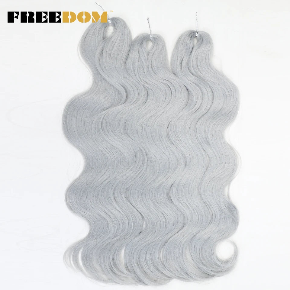 FREEDOM Synthetisches Body-Wave-Häkelhaar 24 Zoll 3 Stück Haarzöpfe Kunsthaar Wellig Ombre Braun Blond Flechthaarverlängerungen – Detail 11