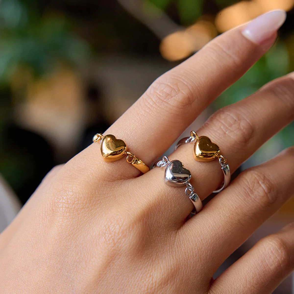 Creative Romantic Reversible Heart Ring for Women Lovers Gift Stainless Steel  Finger Jewelry Two Color Metal Ring
