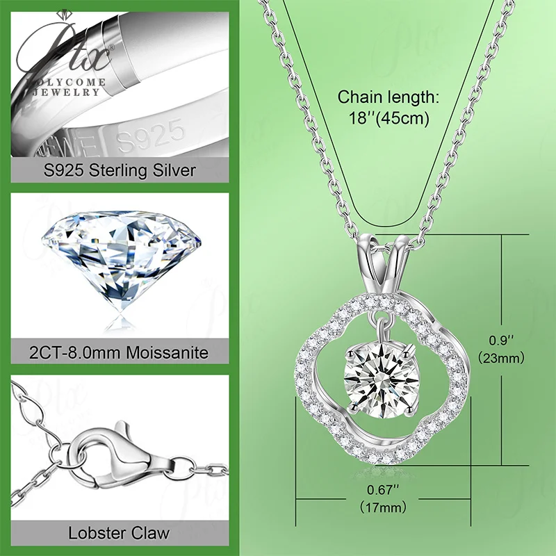2 Karat Moissanit-Halskette, Glücksbringer, D-Farbe, VVS1, 925er Silber, antiallergisch, Bankett-Schmuck für Damen, Jubiläumsgeschenk für sie – Detail 7