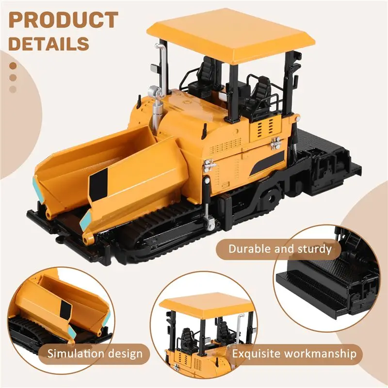 WOTT-Alloy Diecast Paver Machine Paving Asphalt Highway Construction Truck 1:40 Engineering Vehicle Model Decoration Kid ,Yellow