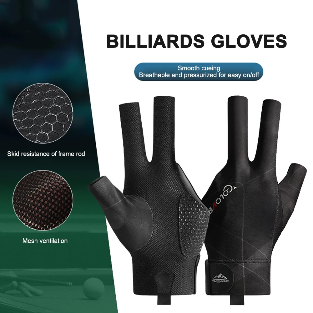 Open Finger Billiard Gloves Antiskid Polyester Snooker Billiards Gloves Adjustable Sticker Smooth Soft Portable Amateur Training