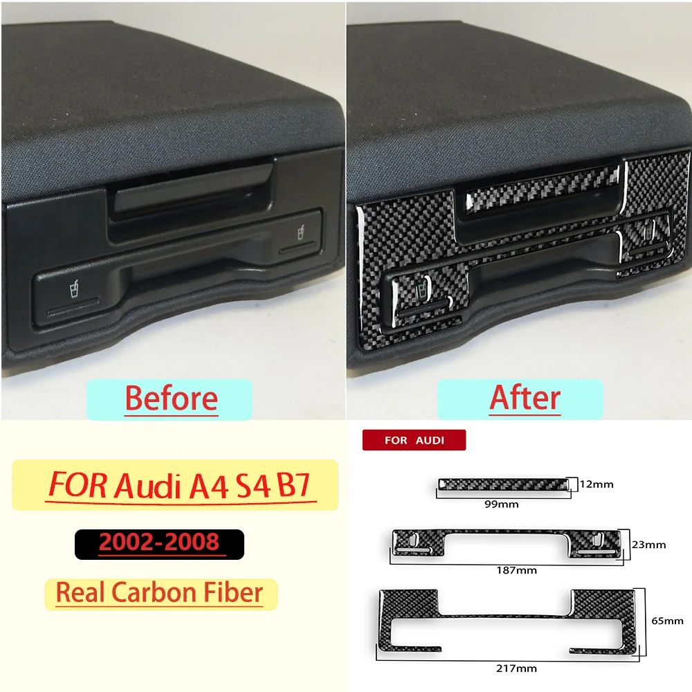 Real Carbon Fiber For Audi A4 S4 B7 2002-2008 Car Rear Cup Holder Cover Panel Trim Customizable Sticker Interior Accessories
