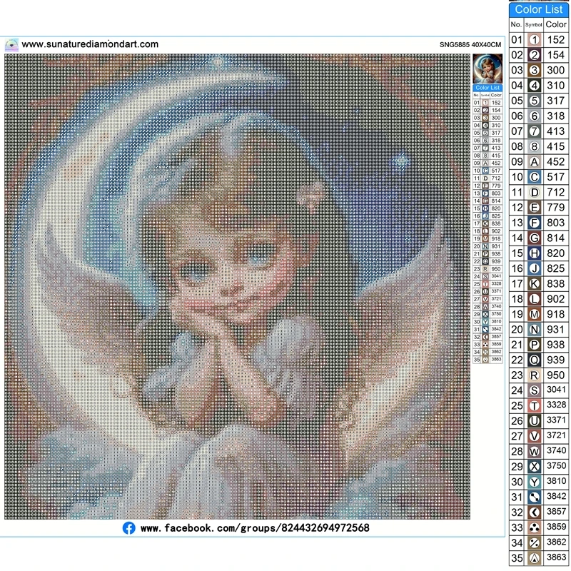 Sunature Diamond Painting Art Full Square Round Drills Angel Girl Moon Diamond Painting Kit