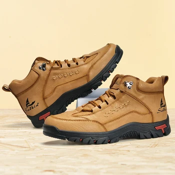 Nieuwe Handgemaakte Mannen Laarzen Herfst Winter Split Leer Outdoor Wandelen Sneakers Plus Size Mannelijke Hombres Botas Enkel Schoeisel Voor Man