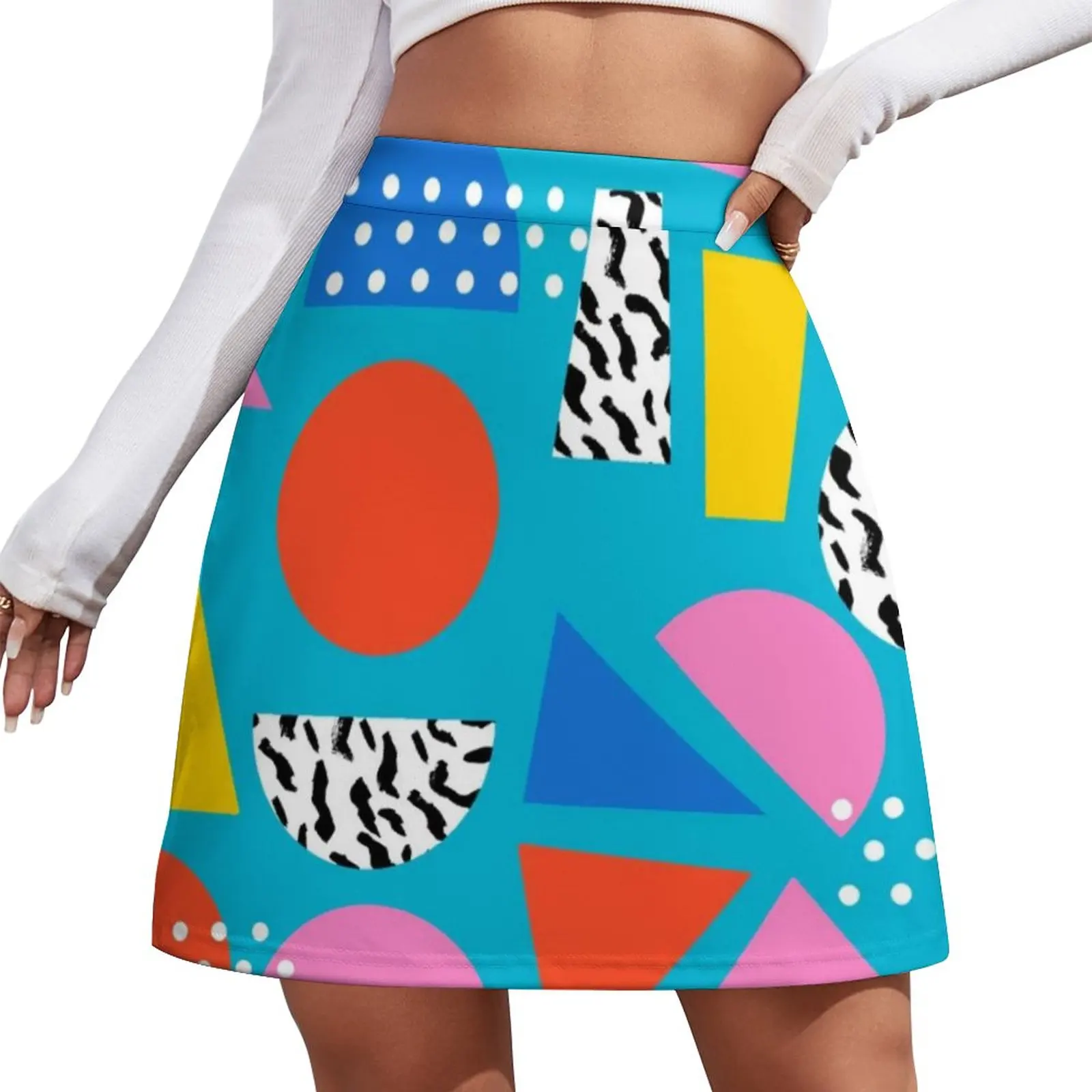 Memphis Retro A-line Skirt Geometric Colorful Aesthetic Casual Skirts Woman Cute Mini Skirt Print Skort Clothes Birthday Gift