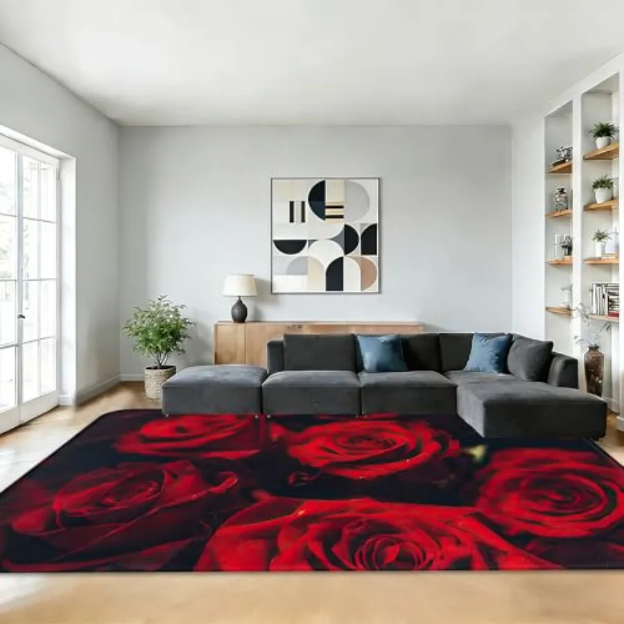 5x7 Area RugRetro Romantic Flower Washable Carpet Non Slip Mat Low Pile Large Rugs for Living Room Bedroom Farmhouse Dining Roo