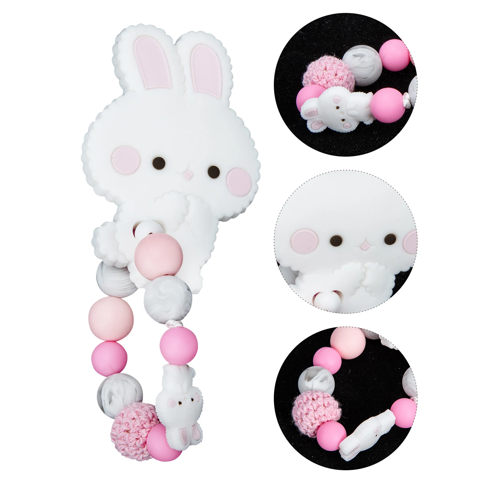 

Silicone Baby Rabbit Pink Cartoon Silicone Ring Teether Sensory Ring Portable Infant Gum Relief Teeth Grow Bracelet Toy