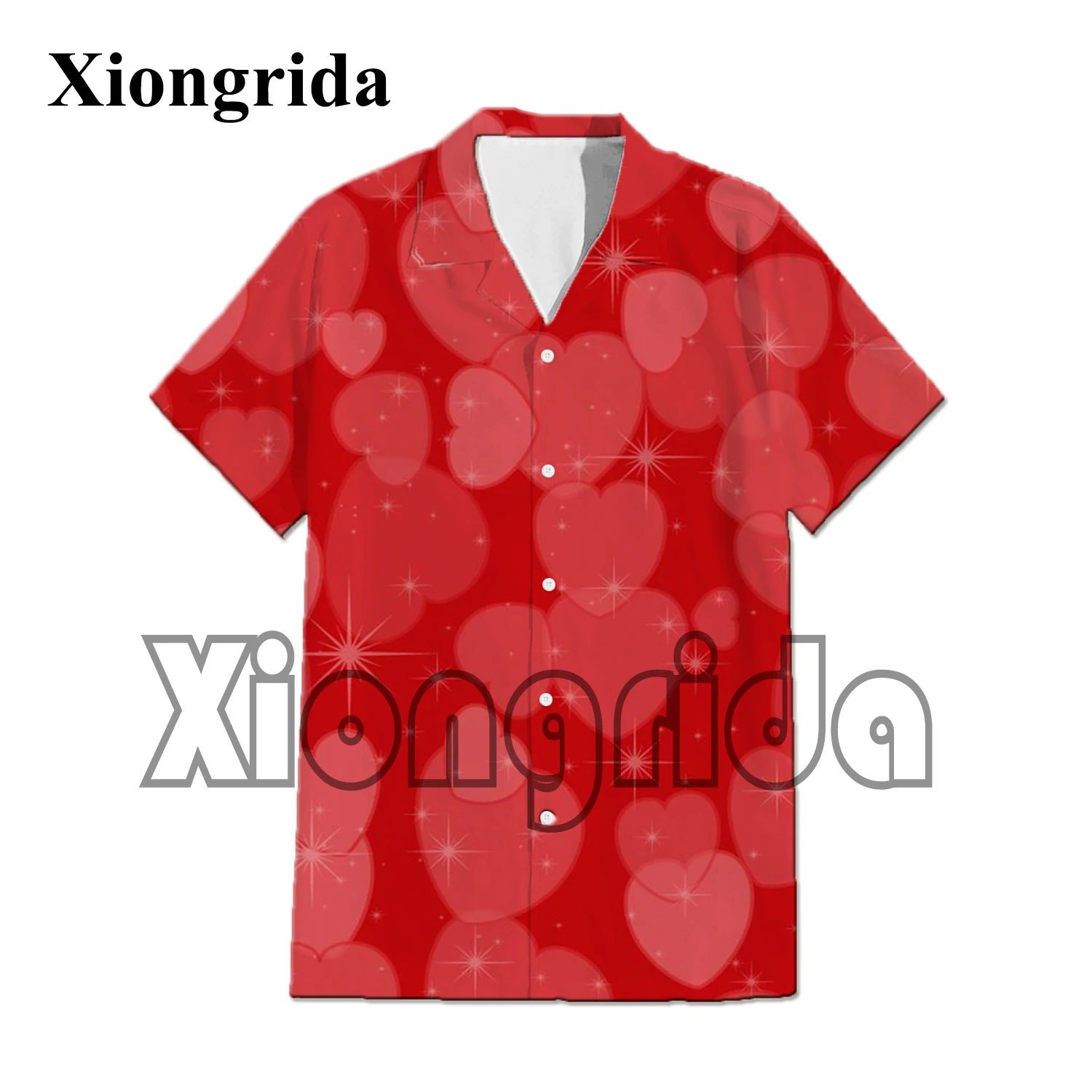 Fashion Love Heart Print Shirts Mens Color Print Short Sleeve Blouse Casual Harajuku Top S-4XL