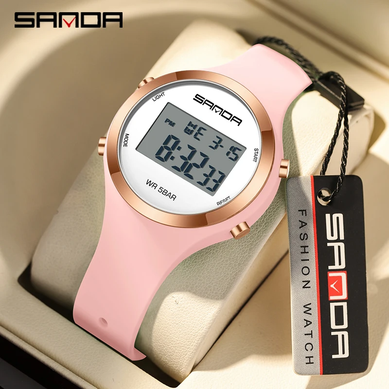 

SANDA 2147 Women Digital Watch Top Brand Luxury Chronograph Lady LED Waterproof Wristwatch Female Elegant Electronic Clock Gift