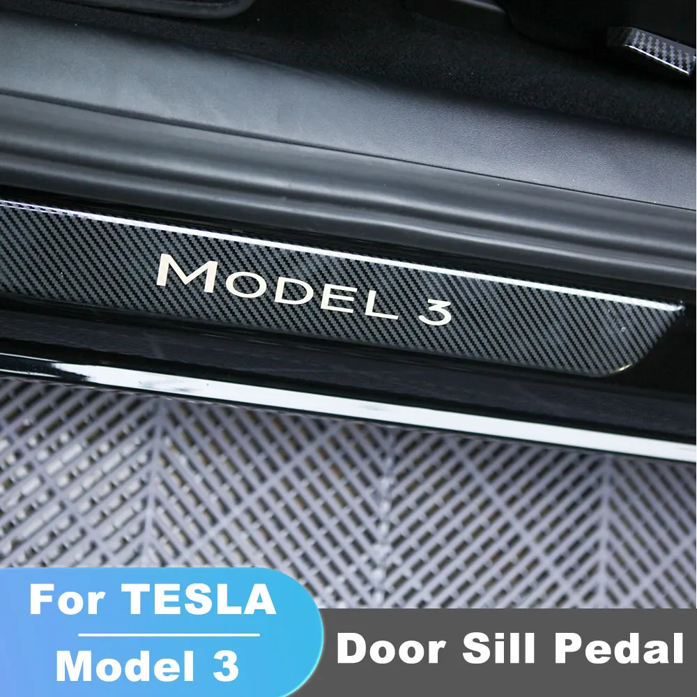 

Для Tesla Model 3, металлическая защитная крышка для педали, аксессуары, декоративная полоса для порога автомобиля, наклейка Model3 2017-2023