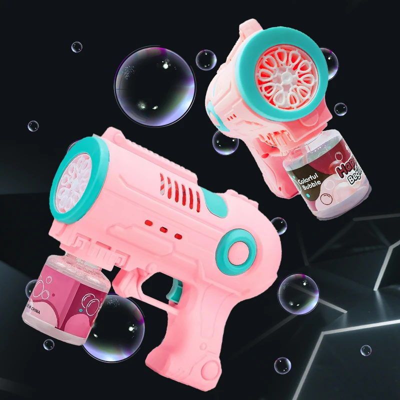 Pistola de bolhas para crianças, 2 pacotes, máquina automática de bolhas, varinhas de bolhas de 10 furos para crianças com luzes LED e solução, Ea