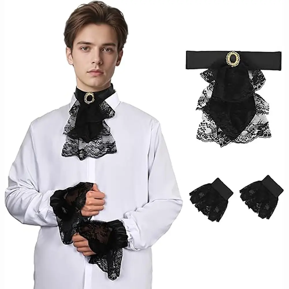 Conjunto de accesorios de estilo vintage, encaje victoriano, jabot, cuello con volantes desmontable, conjunto de puños, accesorio de disfraz para eventos temáticos vintage