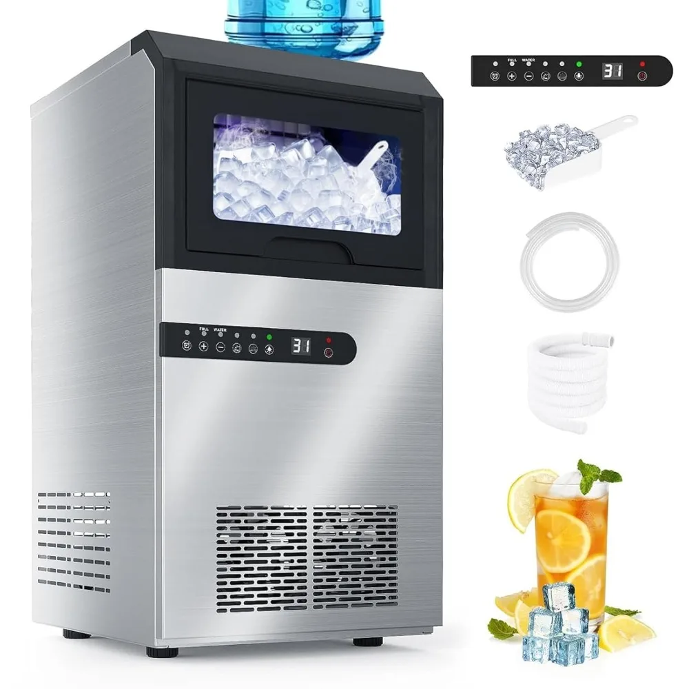 

Commercial Ice Maker Machine, 100Lbs/24H with 33Lbs Storage Bin, 45Pcs Clear Ice Cubes/Cycle, 2-Way Add Water