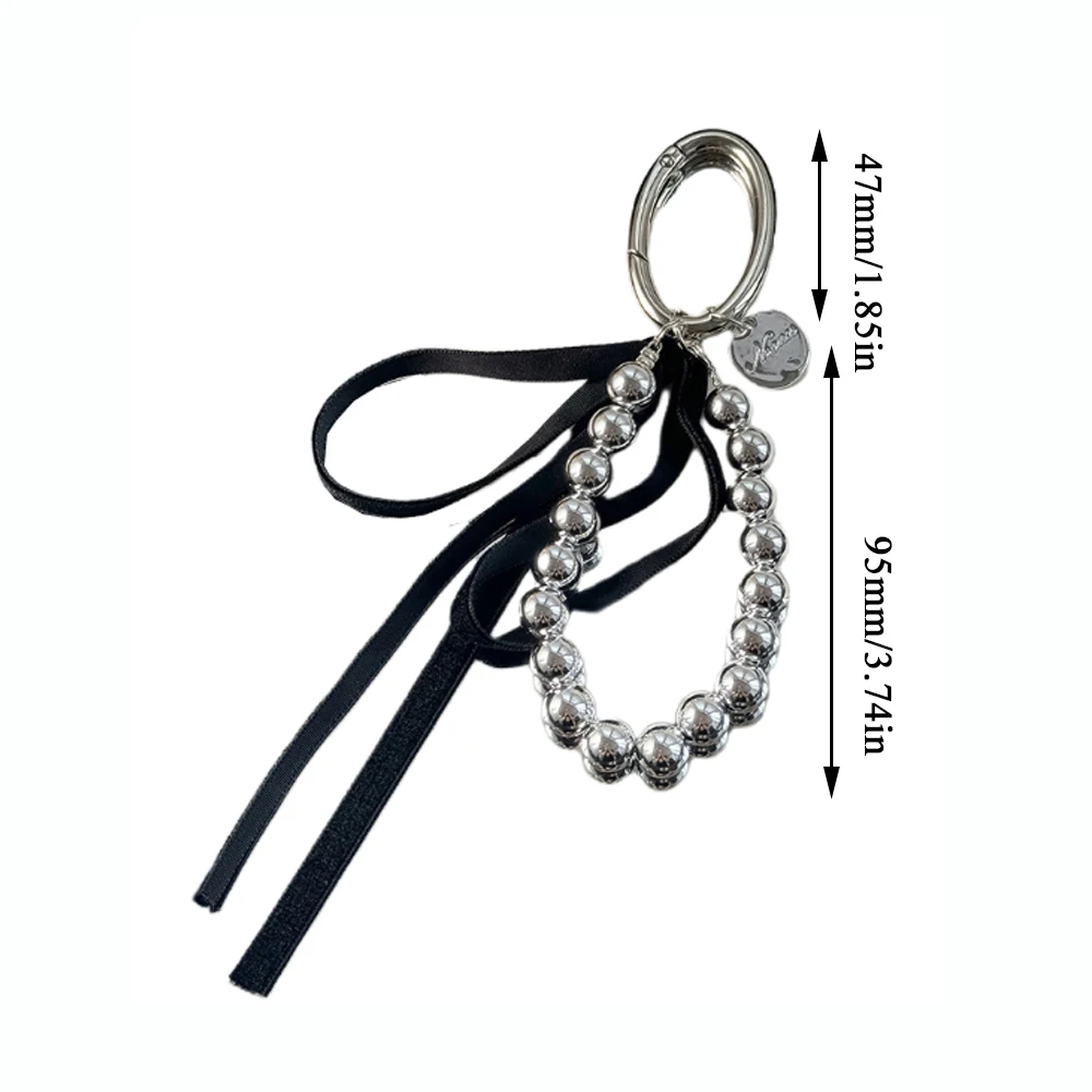 INS Silver Color UV Beaded Keychain Women Sweet Ribbon Bowknot Backpack Key Ring Handmade Jewelry Ornament Bags Pendants Gift