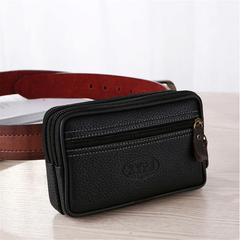 Mobile Phone Waist Bag For Men Testificate Belt Bag Leather Coin Purse Strap Pocket Cellphone Bag Clutch Bag Belt Waist Packs